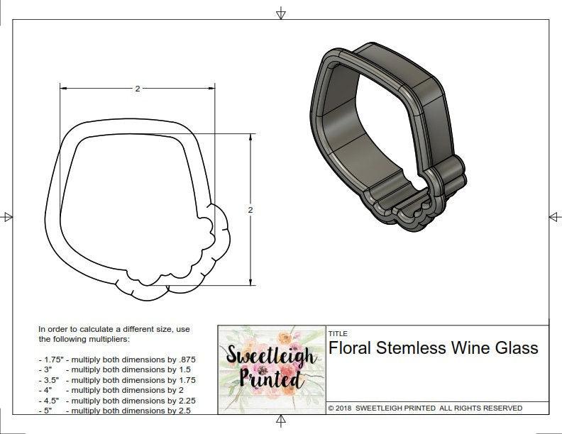 Floral Stemless Wine Glass Cookie Cutter - Sweetleigh 
