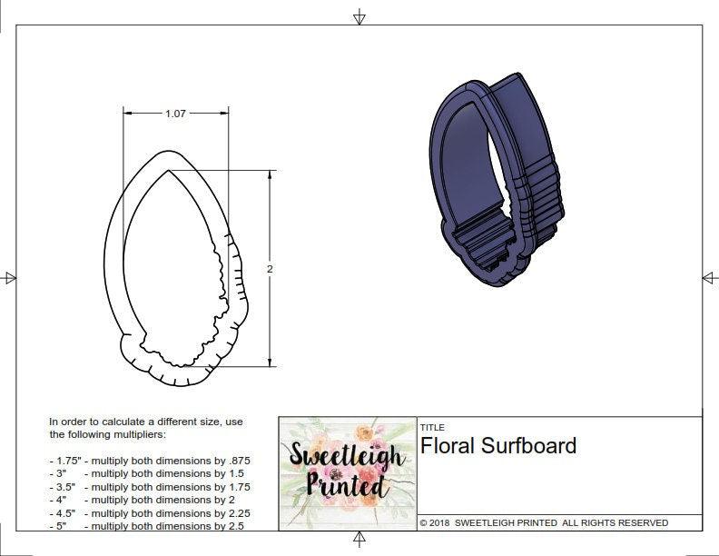 Floral Surfboard Cookie Cutter - Sweetleigh 