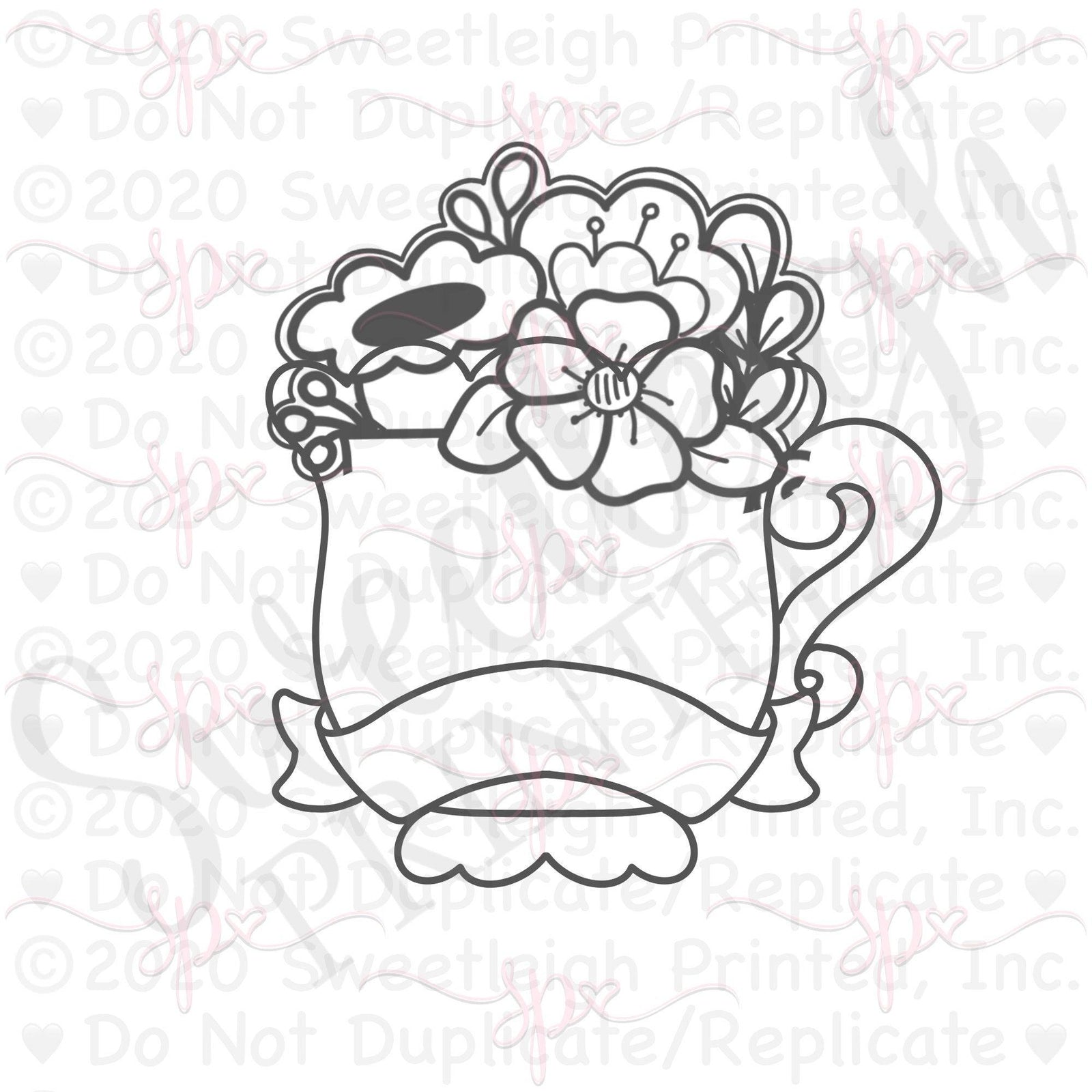 Floral Teacup with Banner Cookie Cutter - Sweetleigh 