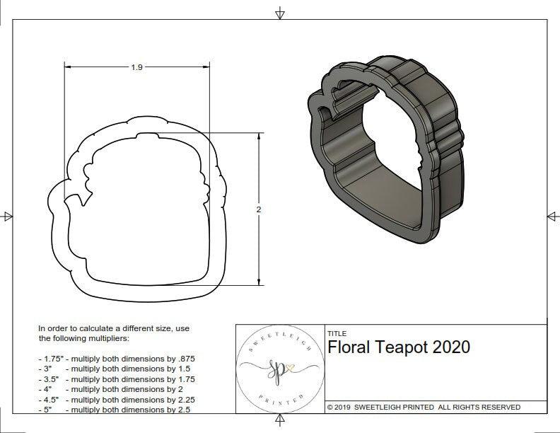 Floral Teapot 2020 Cookie Cutter - Sweetleigh 