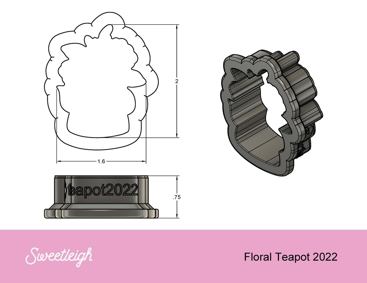 Floral Teapot 2022 Cookie Cutter - Sweetleigh 