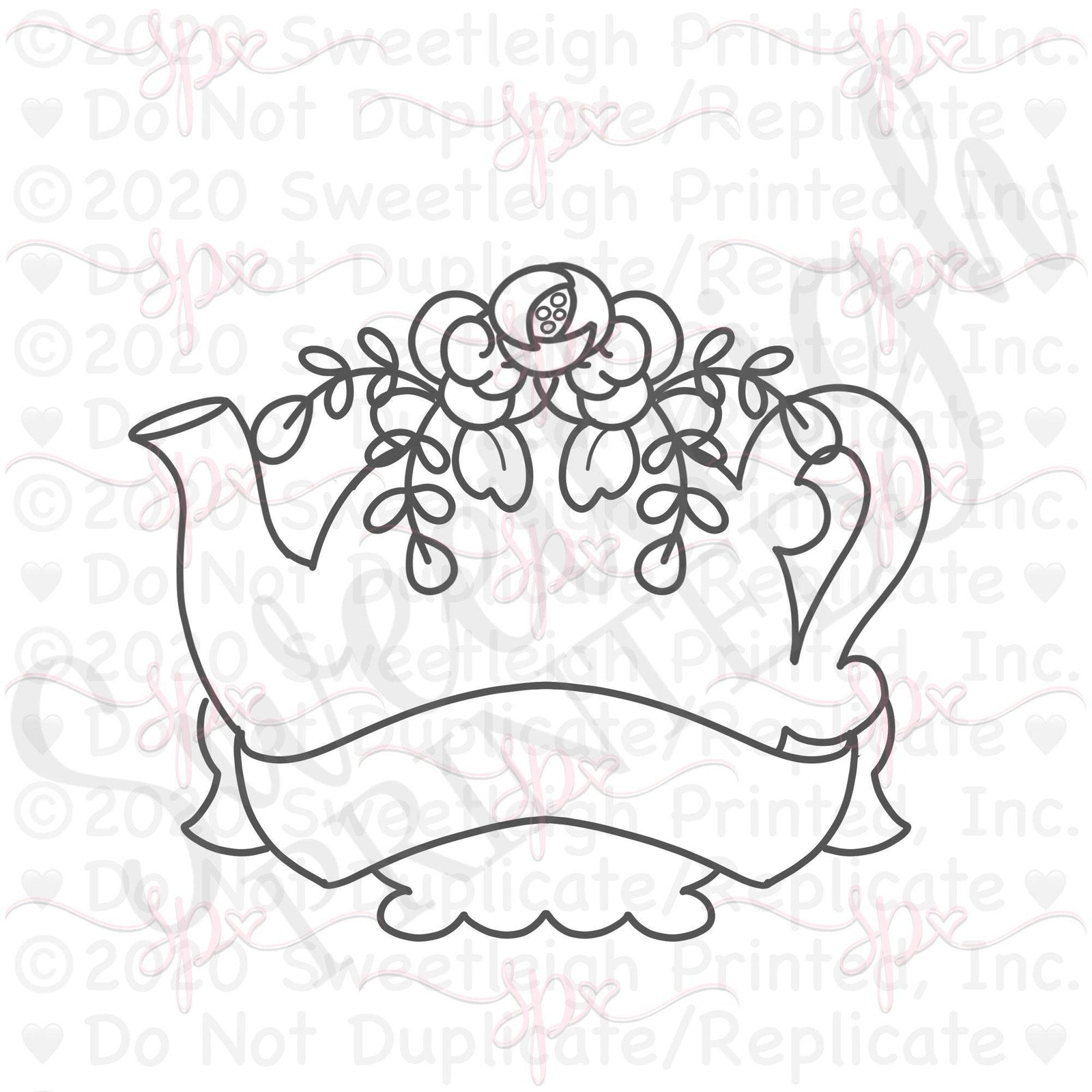 Floral Teapot with Banner Cookie Cutter - Sweetleigh 