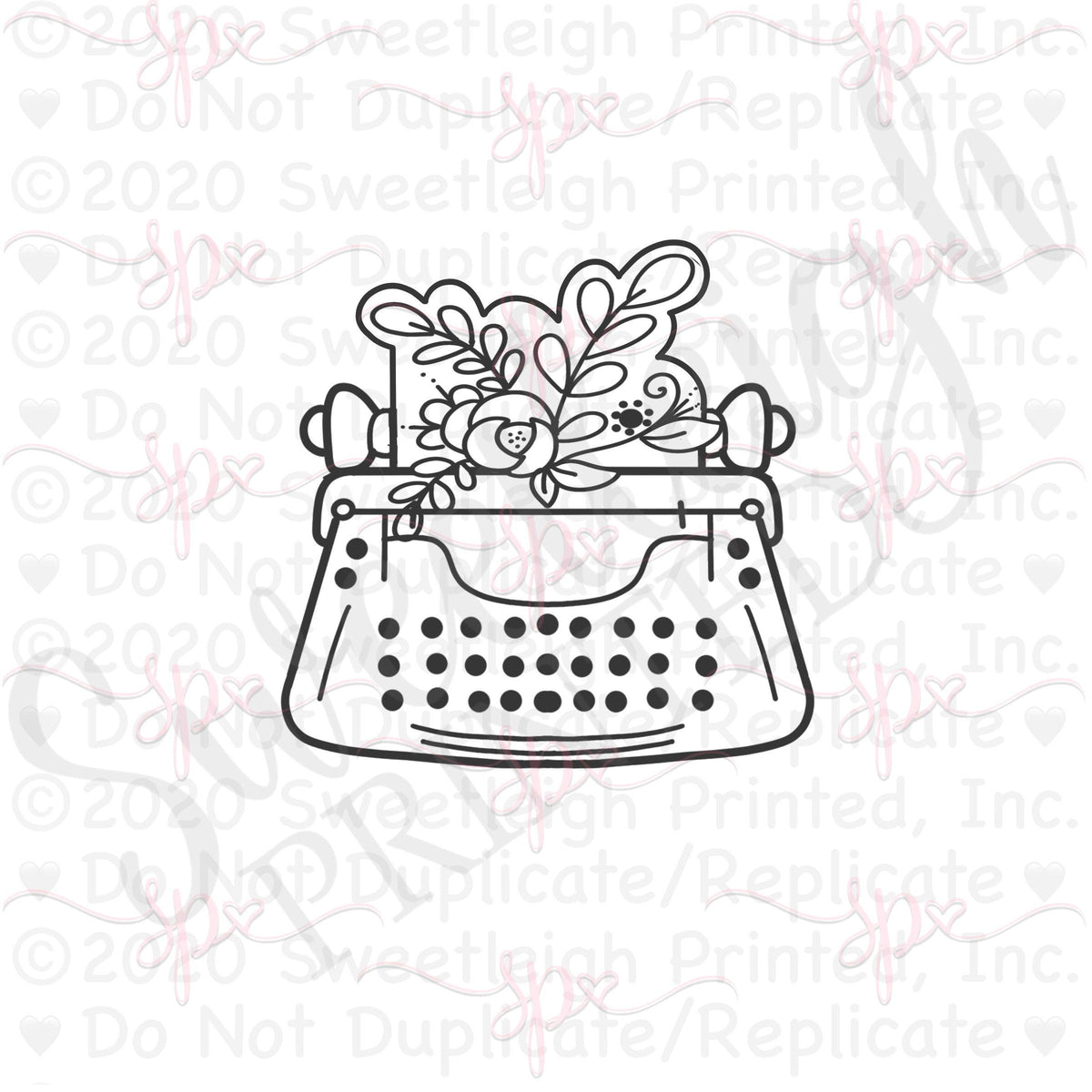 Floral Typewriter Cookie Cutter - Sweetleigh 