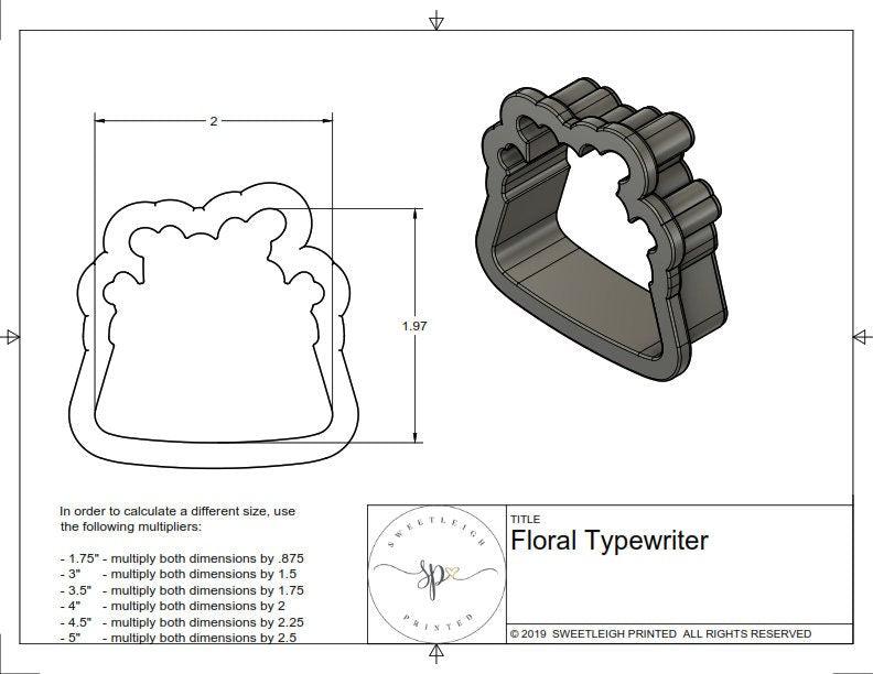 Floral Typewriter Cookie Cutter - Sweetleigh 