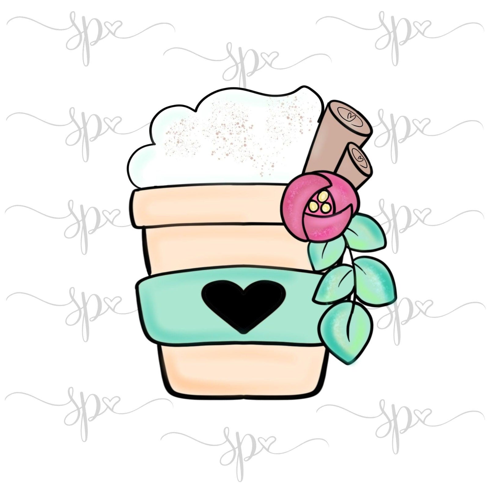 Floral Whip Latte Cup Cookie Cutter - Sweetleigh 