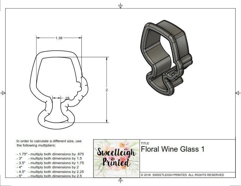 Floral Wine Glass 1 Cookie Cutter - Sweetleigh 