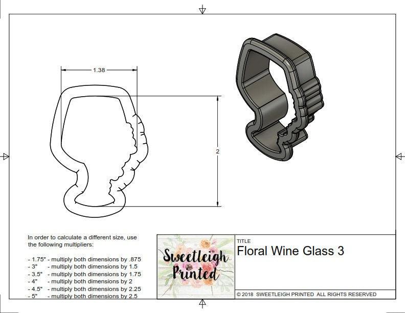 Floral Wine Glass 3 Cookie Cutter - Sweetleigh 