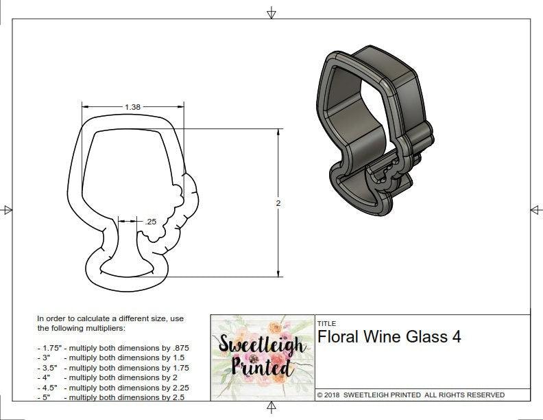 Floral Wine Glass 4 Cookie Cutter - Sweetleigh 