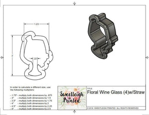 Floral Wine Glass with Straw Cookie Cutter - Sweetleigh