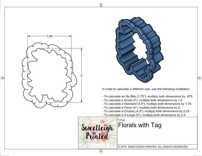 Florals with Tag Cookie Cutter - Sweetleigh 