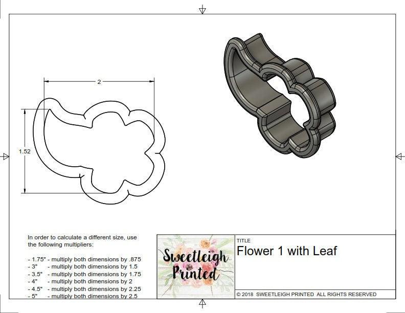 Flower 1 with Leaf Cookie Cutter - Sweetleigh 