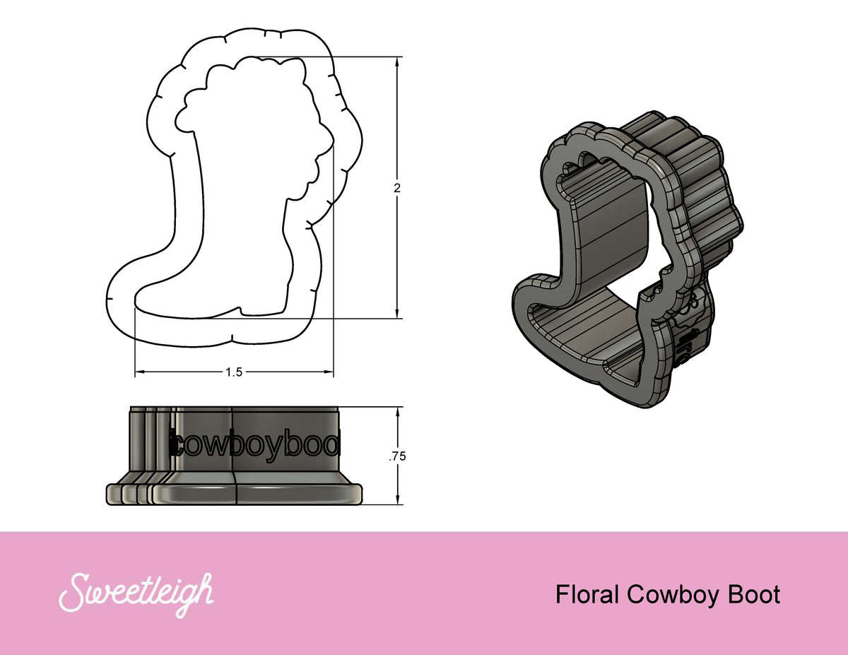 Floral Cowboy Boot Cookie Cutter