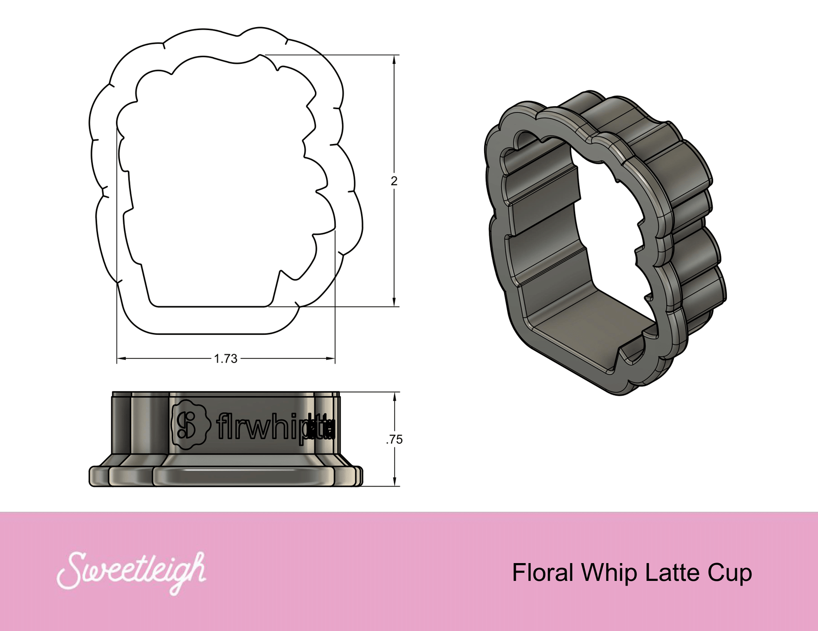 Floral Whip Latte Cup Cookie Cutter - Sweetleigh 