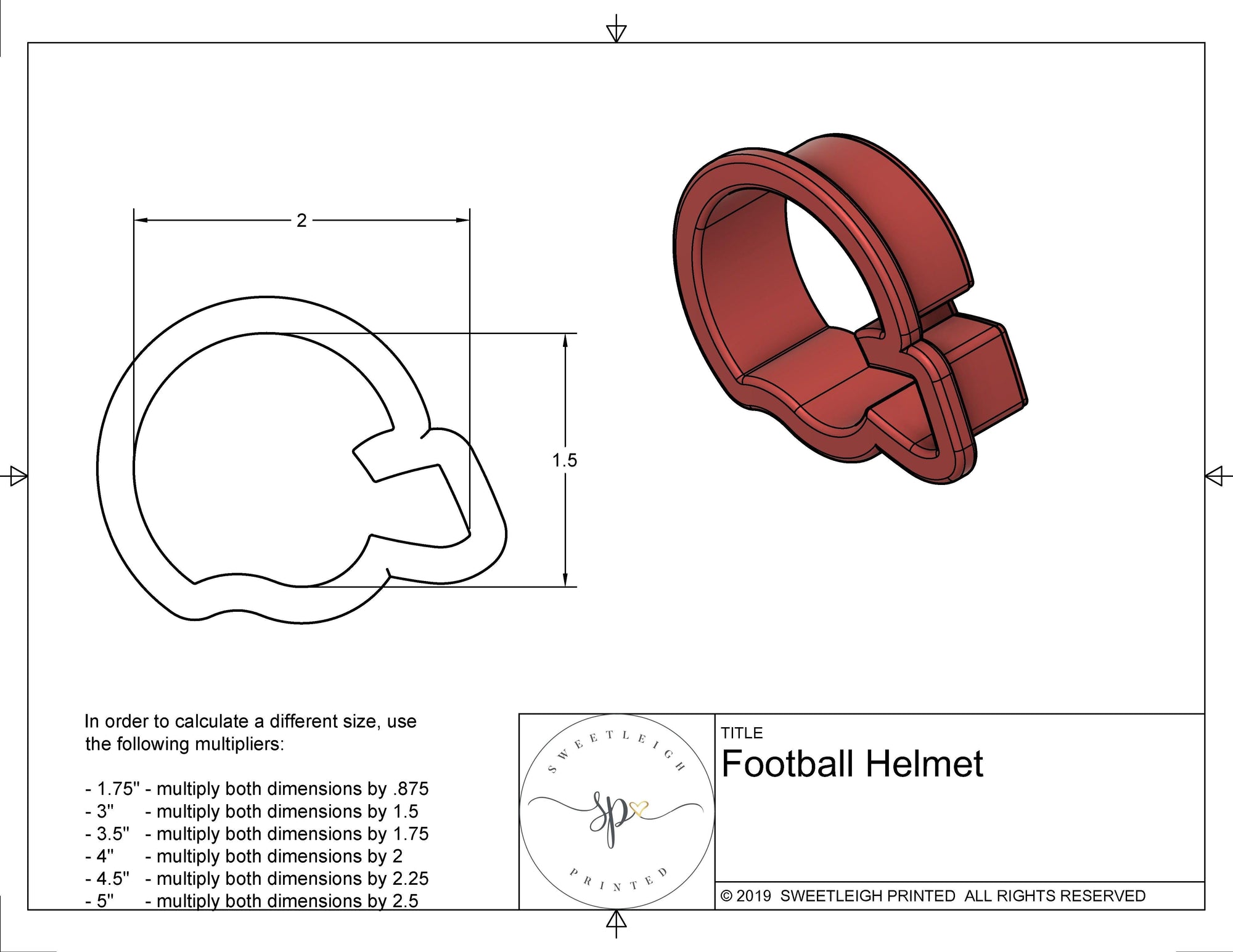 Football Helmet Cookie Cutter - Sweetleigh 