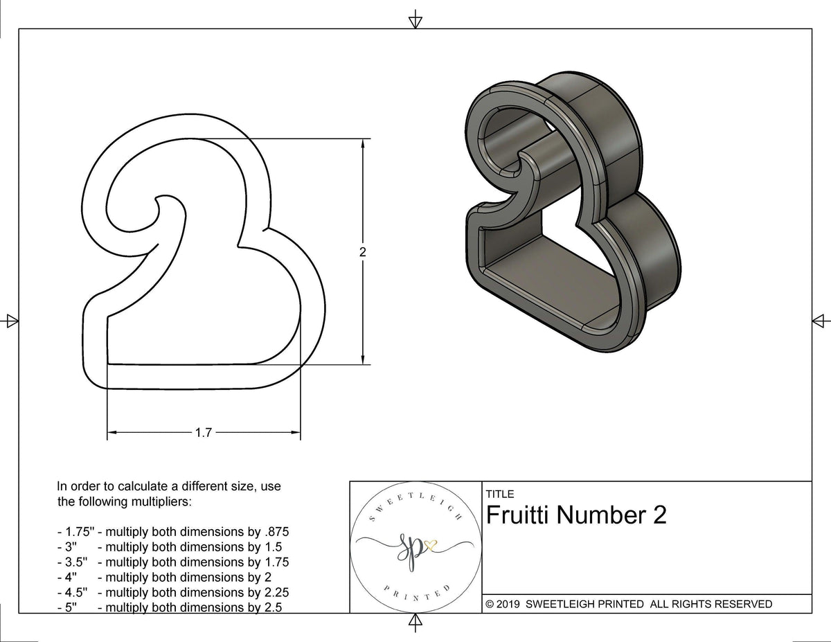 Fruitti Number 2 Cookie Cutter - Sweetleigh 