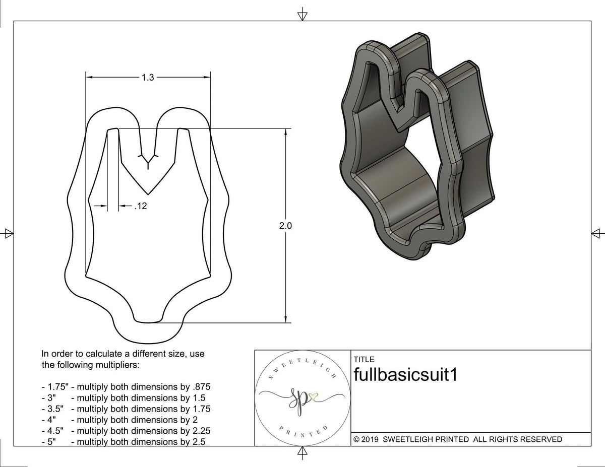 Full Basic Bathing Suit Cookie Cutter - Sweetleigh 