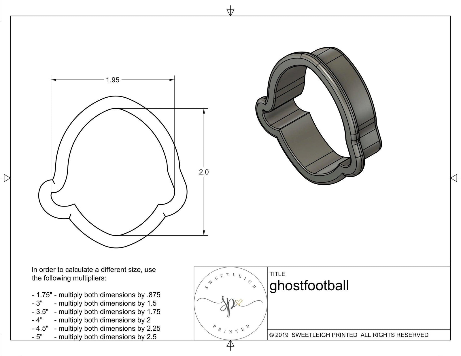 Ghost Football Cookie Cutter - Sweetleigh 