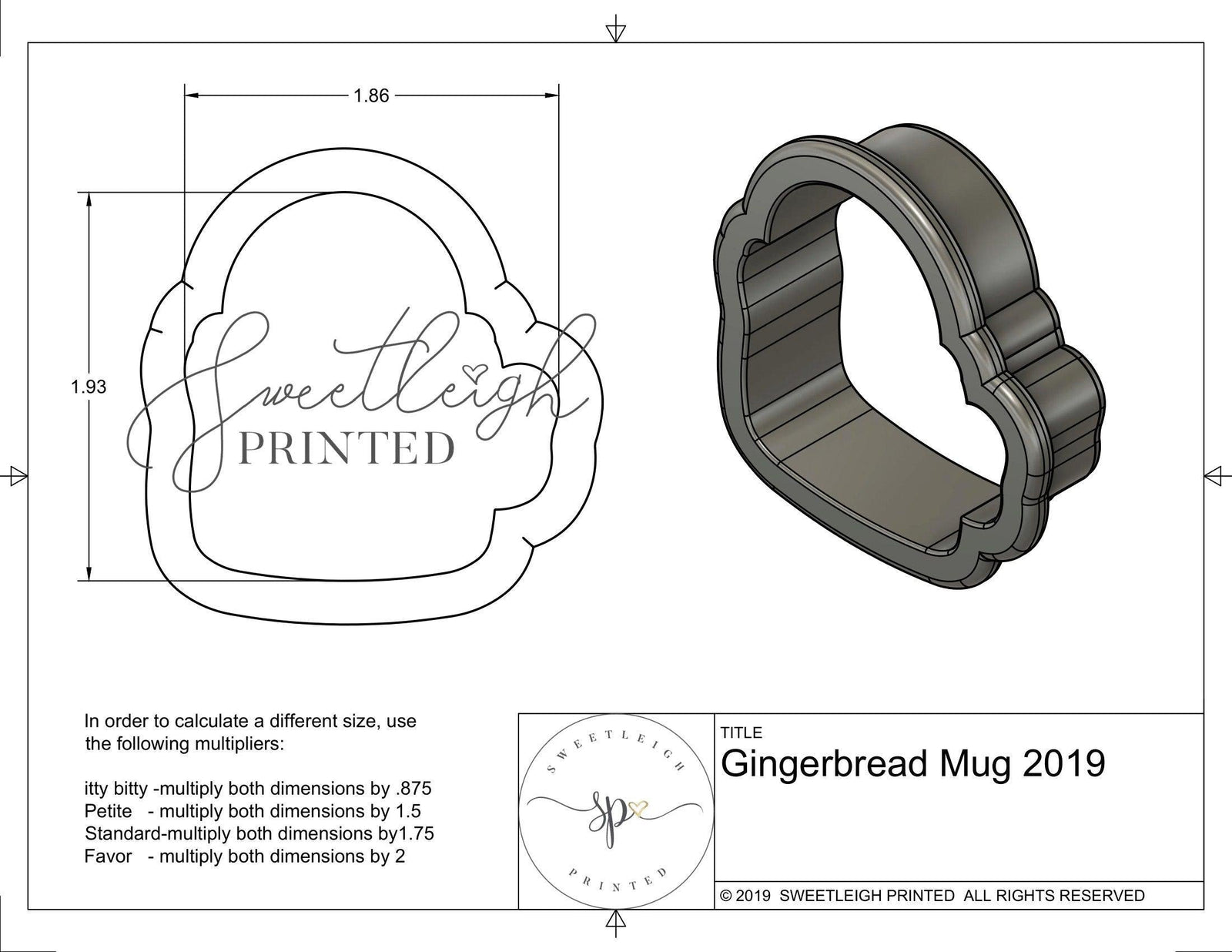 Gingerbread Mug 2019 Cookie Cutter - Sweetleigh 