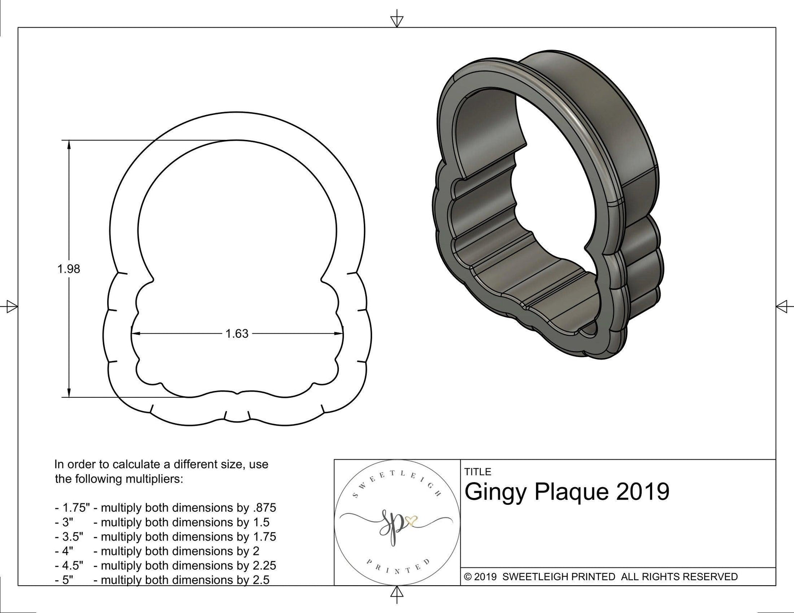 Gingerbread Plaque 2019 Cookie Cutter - Sweetleigh 