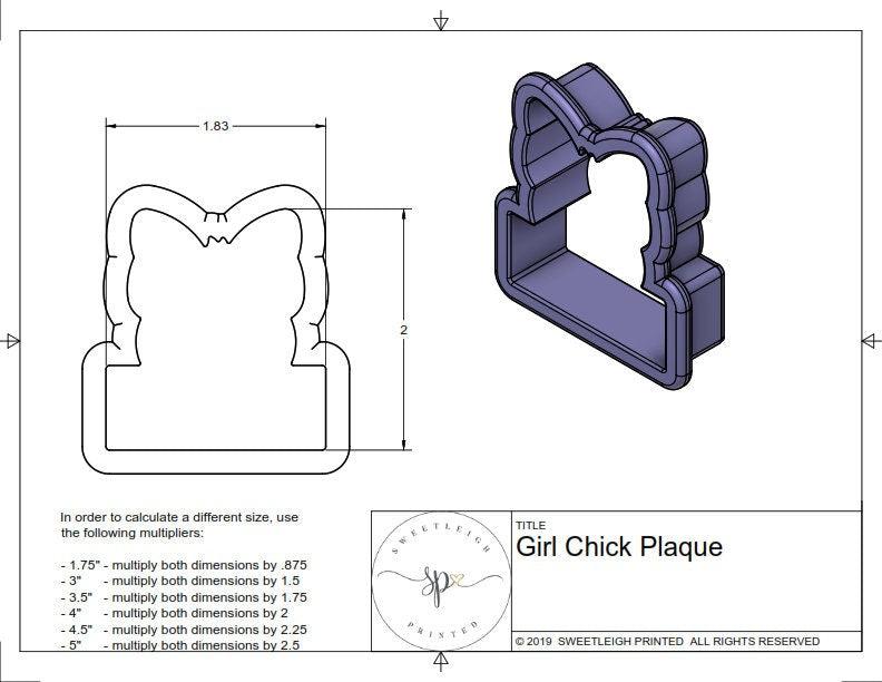 Girl Chick Plaque Cookie Cutter - Sweetleigh 