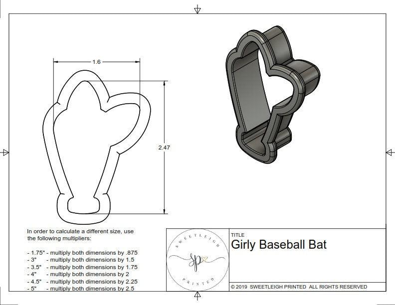 Girly Baseball Bat Cookie Cutter - Sweetleigh 