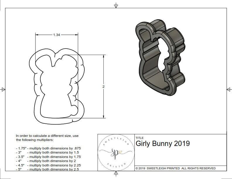 Girly Bunny 2019 Cookie Cutter - Sweetleigh 