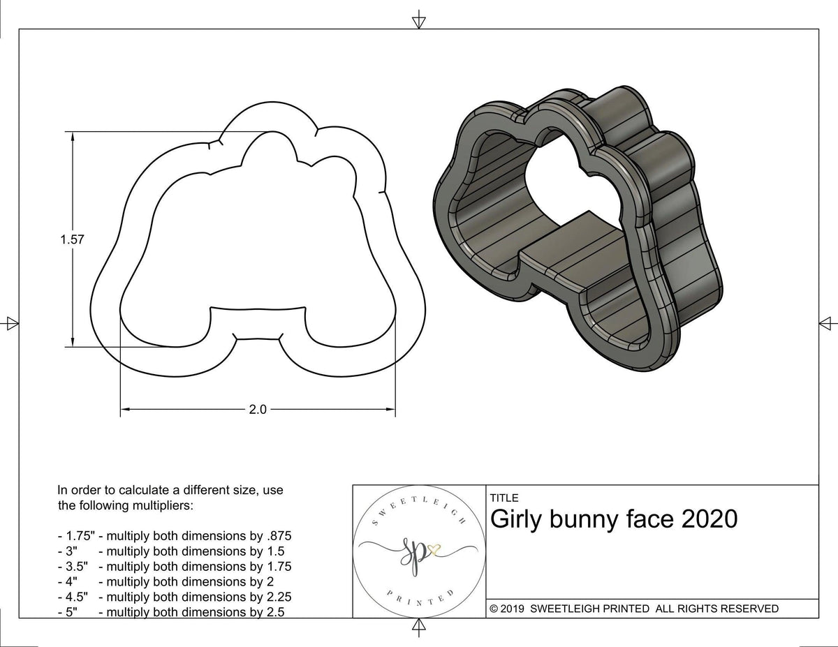 Girly Bunny Face 2020 Cookie Cutter - Sweetleigh 