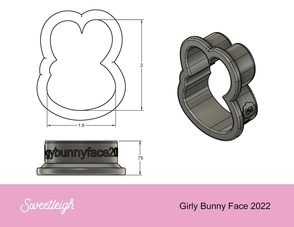 Girly Bunny Face 2022 Cookie Cutter - Sweetleigh 