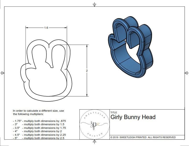 Girly Bunny Head Cookie Cutter - Sweetleigh 