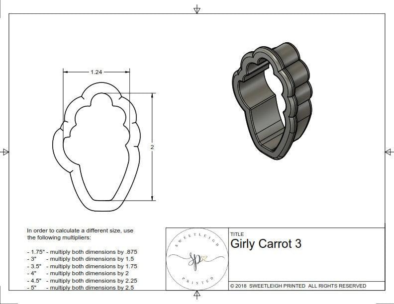 Girly Carrot 3 Cookie Cutter - Sweetleigh 