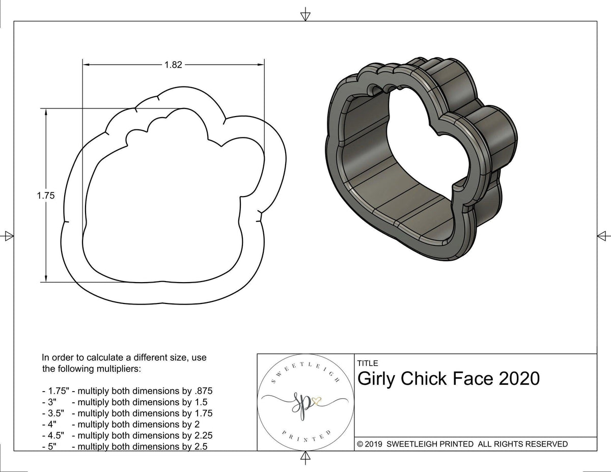Girly Chick Face 2020 Cookie Cutter - Sweetleigh 