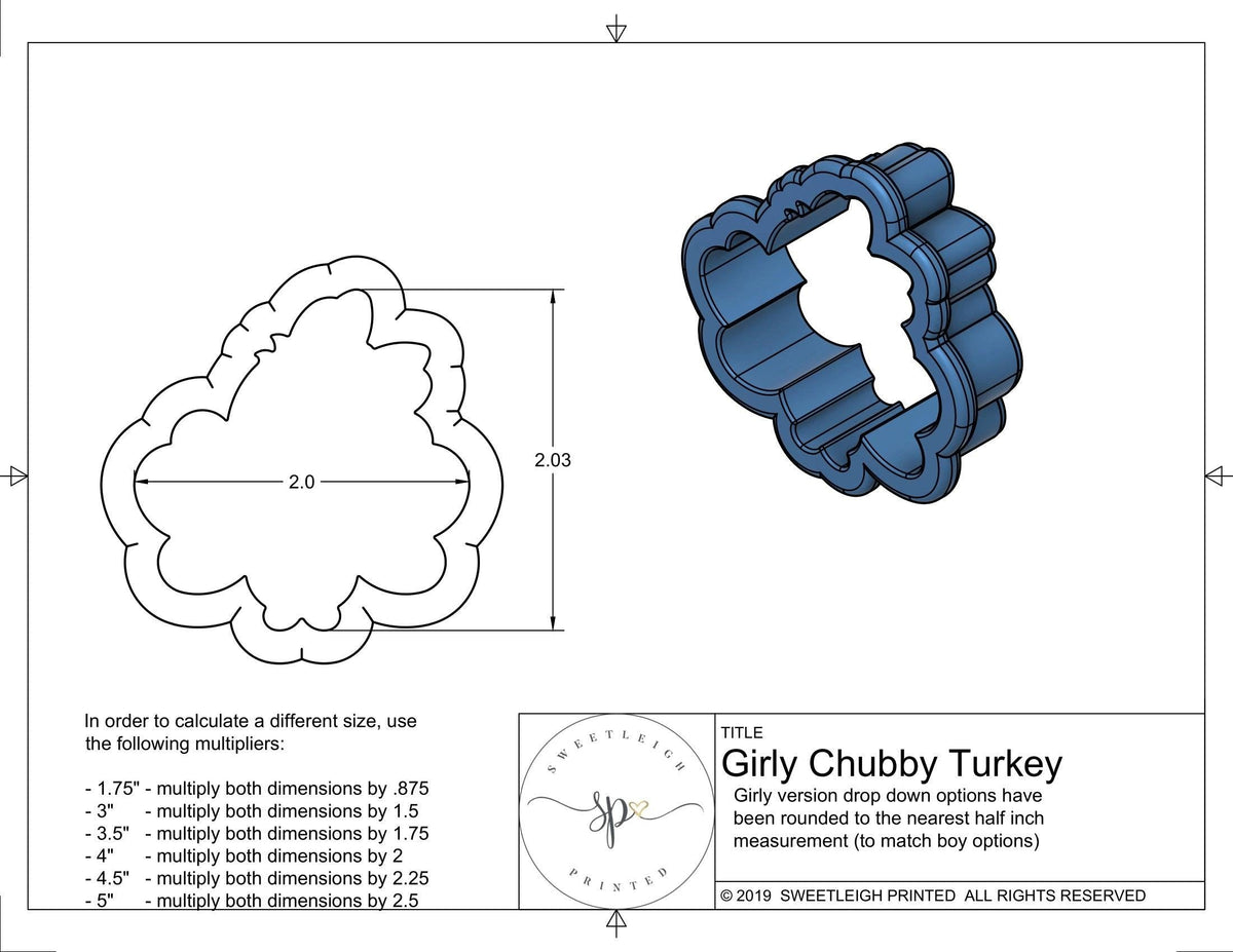 Girly Chubby Turkey Cookie Cutter - Sweetleigh 