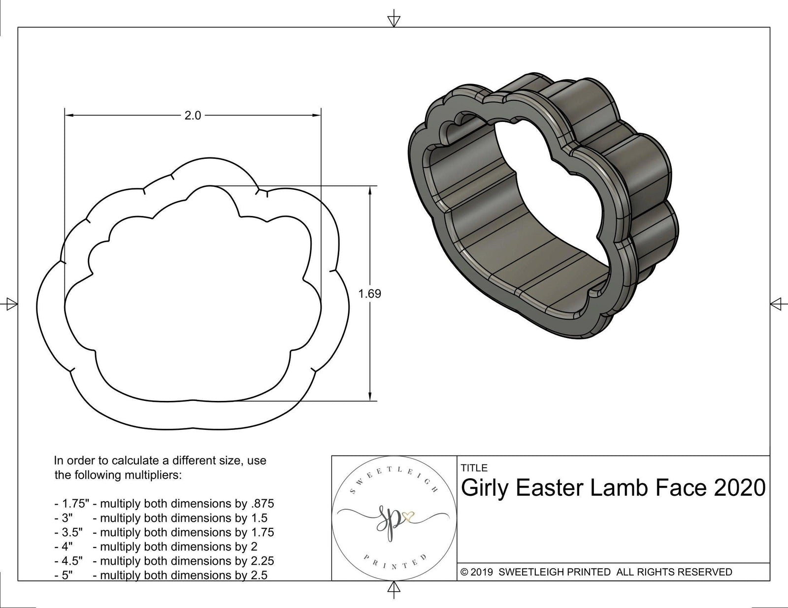 Girly Easter Lamb Face 2020 Cookie Cutter - Sweetleigh 