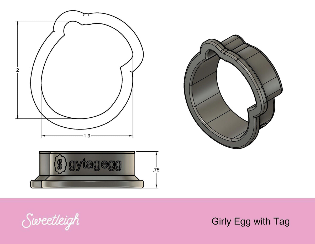 Girly Egg with Tag 2022 Cookie Cutter - Sweetleigh 