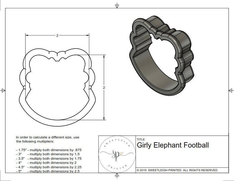 Girly Elephant Football Cookie Cutter - Sweetleigh 