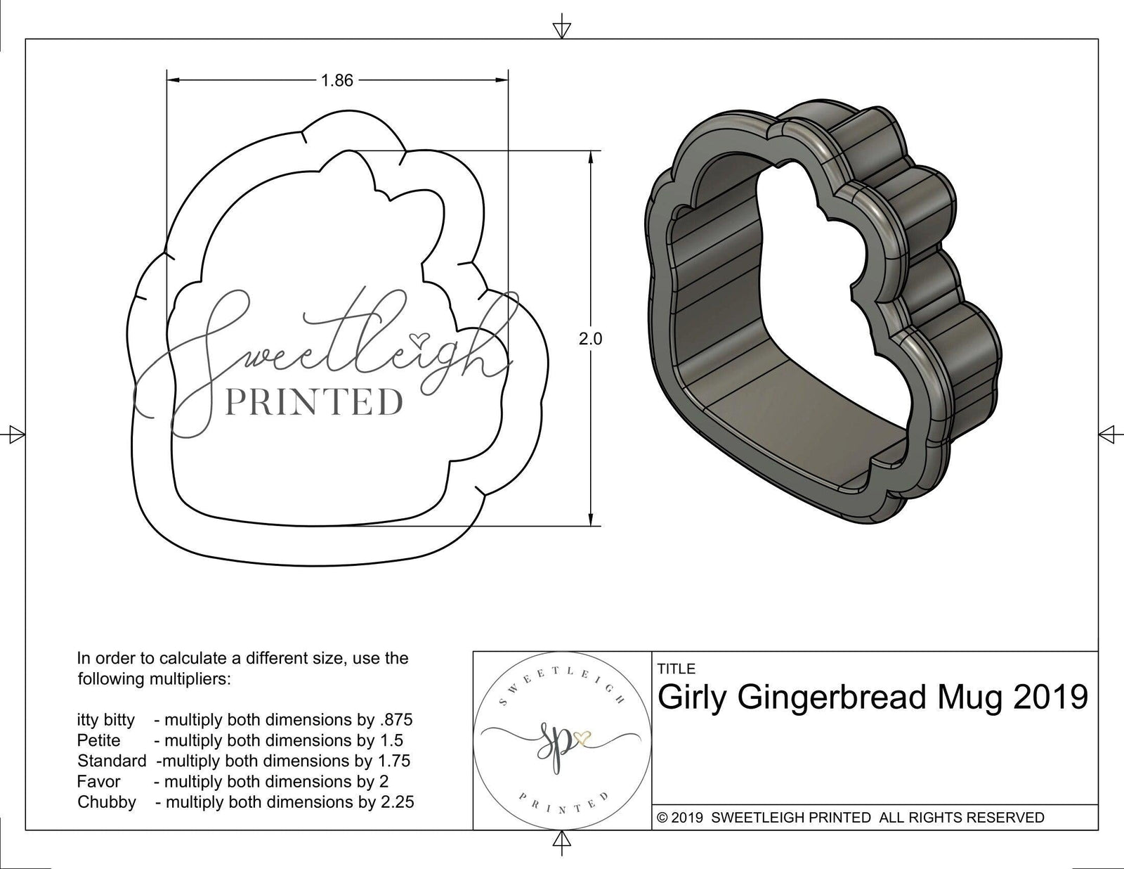 Girly Gingerbread Mug 2019 Cookie Cutter - Sweetleigh 