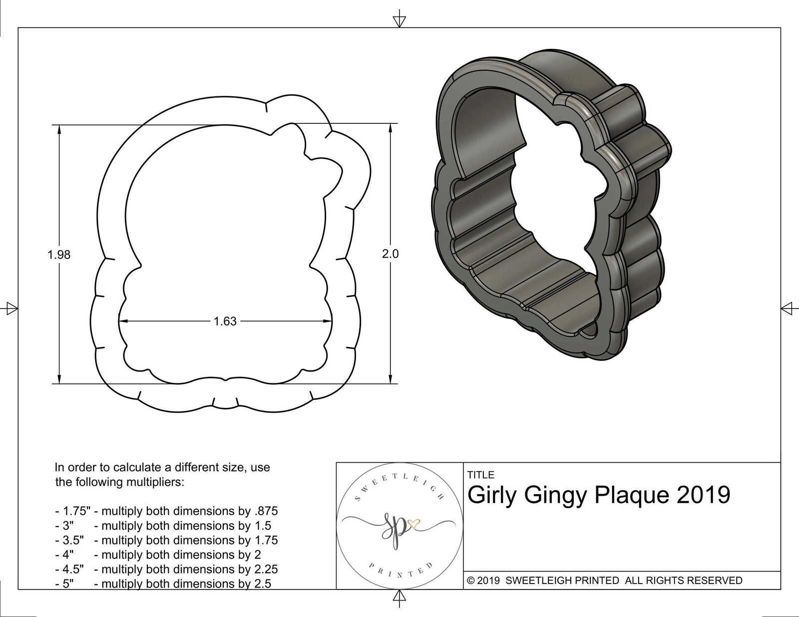 Girly Gingerbread Plaque 2019 Cookie Cutter - Sweetleigh 