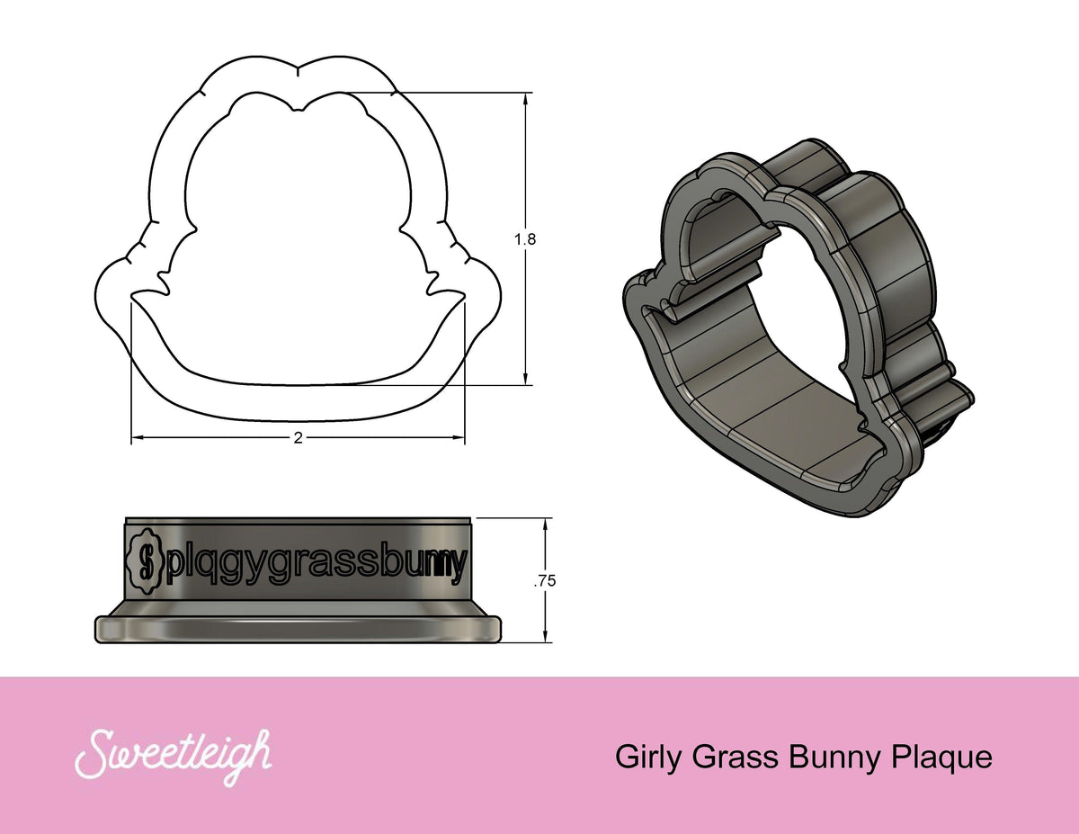 Girly Grass Bunny Plaque Cookie Cutter - Sweetleigh 