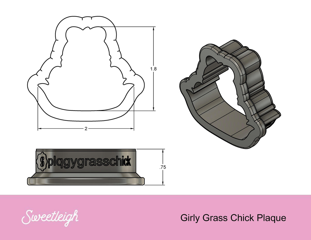 Girly Grass Chick Plaque Cookie Cutter - Sweetleigh 