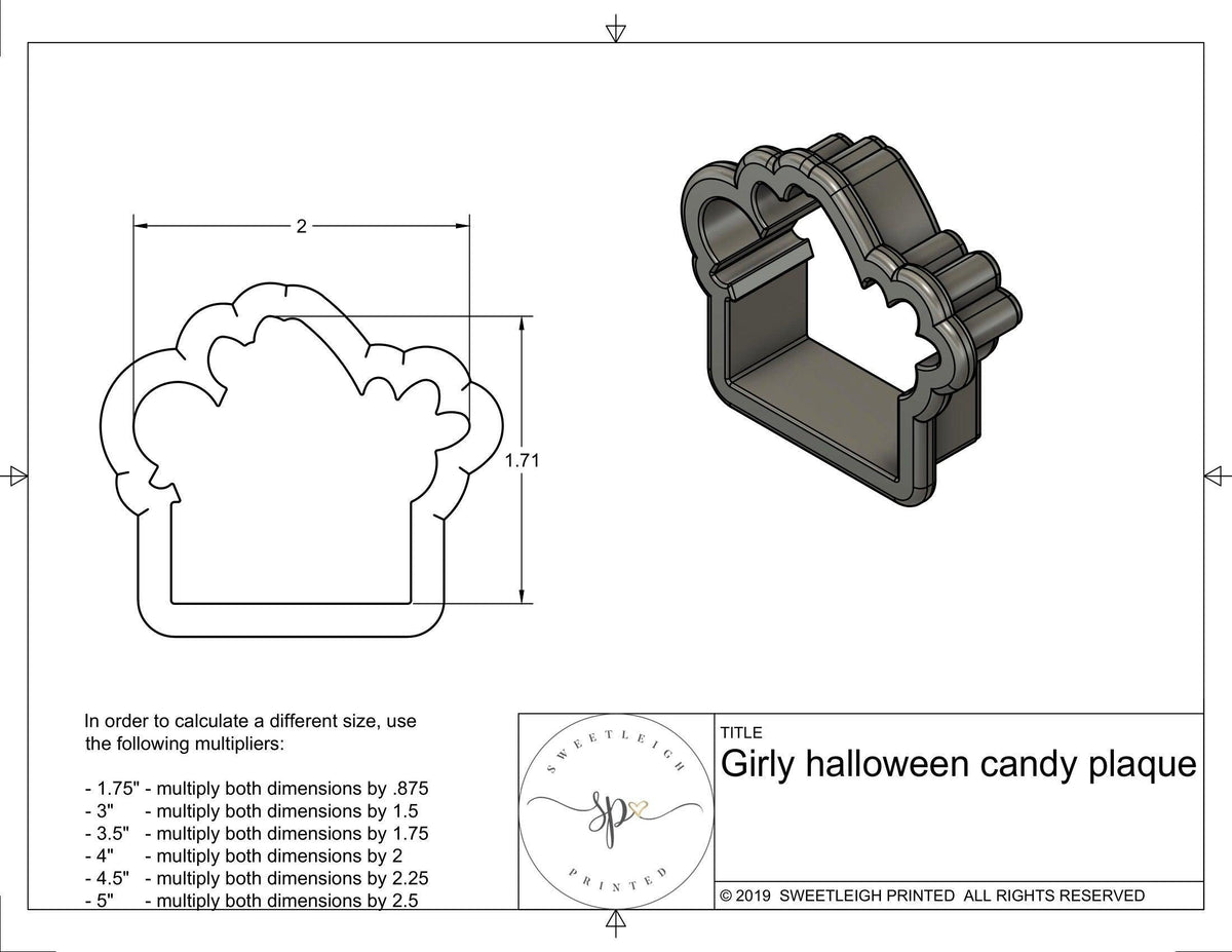 Girly Halloween Candy Plaque Cookie Cutter - Sweetleigh 