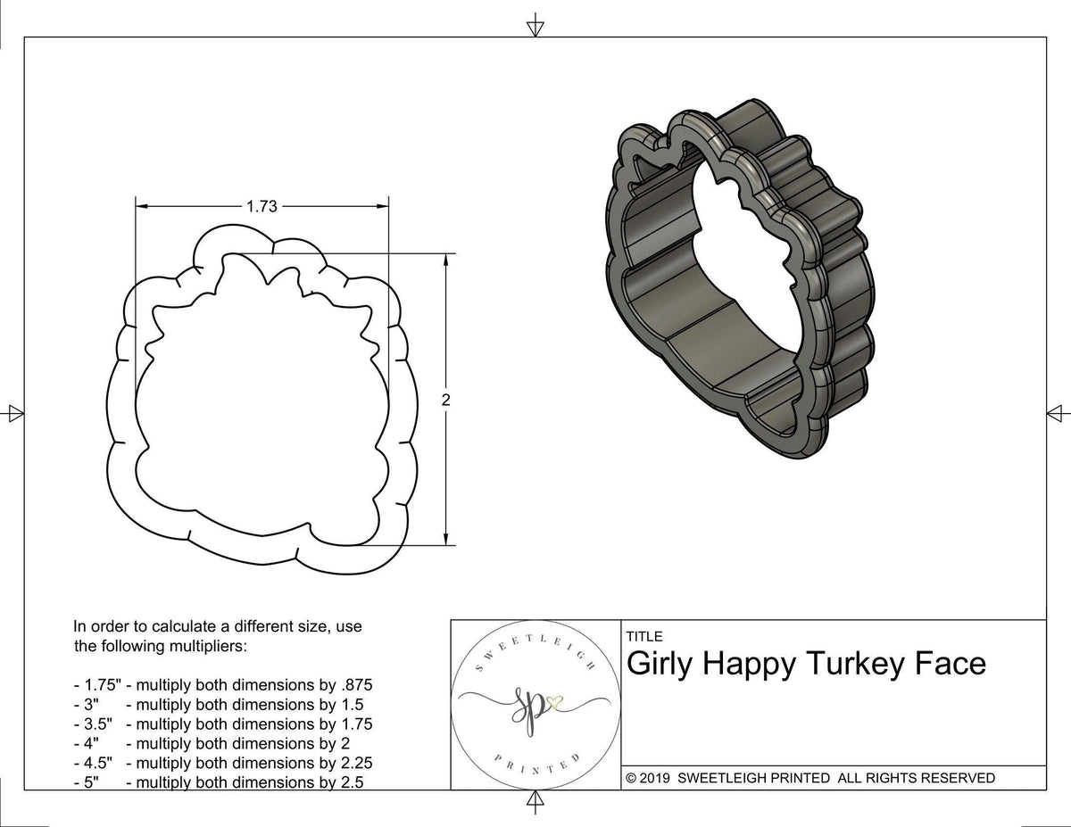 Girly Happy Turkey Face Cookie Cutter - Sweetleigh 