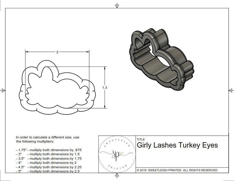 Girly Lashes Turkey Eyes Cookie Cutter - Sweetleigh 