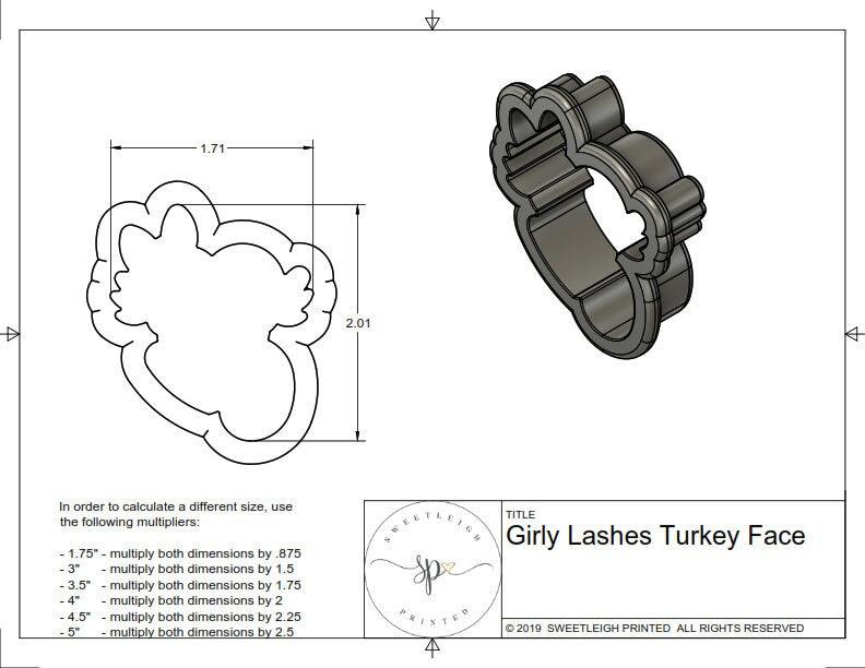Girly Lashes Turkey Face Cookie Cutter - Sweetleigh 