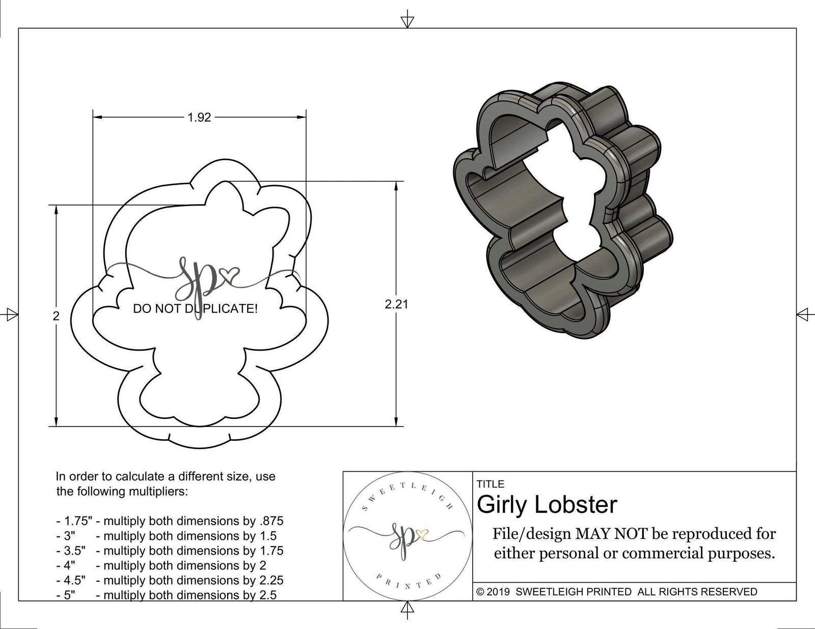 Girly Lobster Cookie Cutter - Sweetleigh 