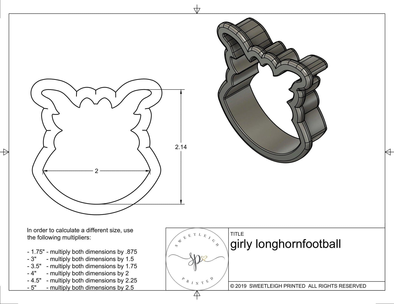 Girly Longhorn Football Cookie Cutter - Sweetleigh 