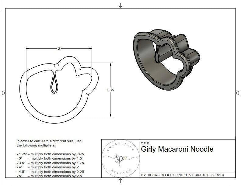 Girly Macaroni Noodle Cookie Cutter - Sweetleigh 