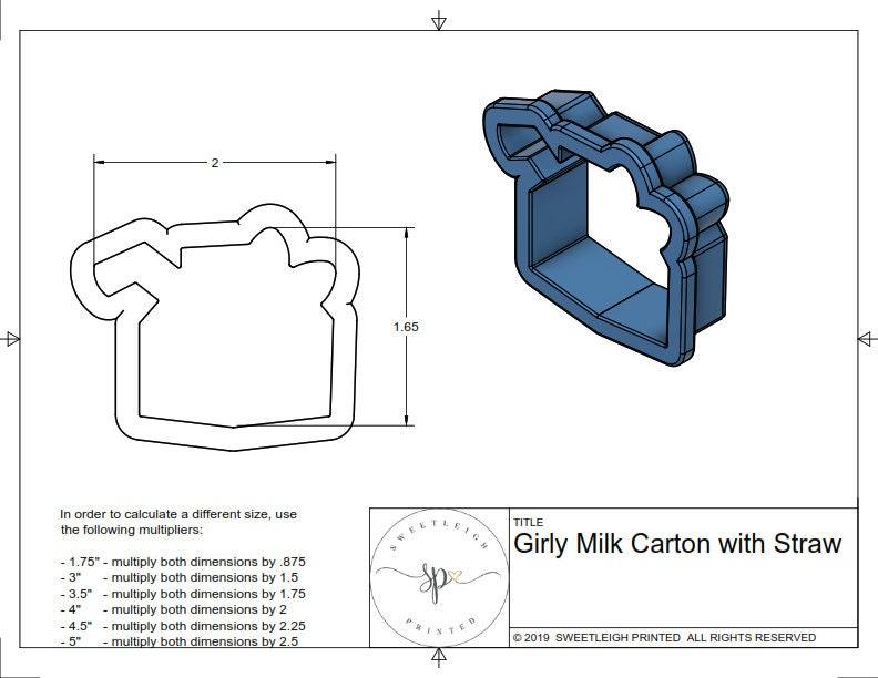 Girly Milk Carton with Straw Cookie Cutter - Sweetleigh 