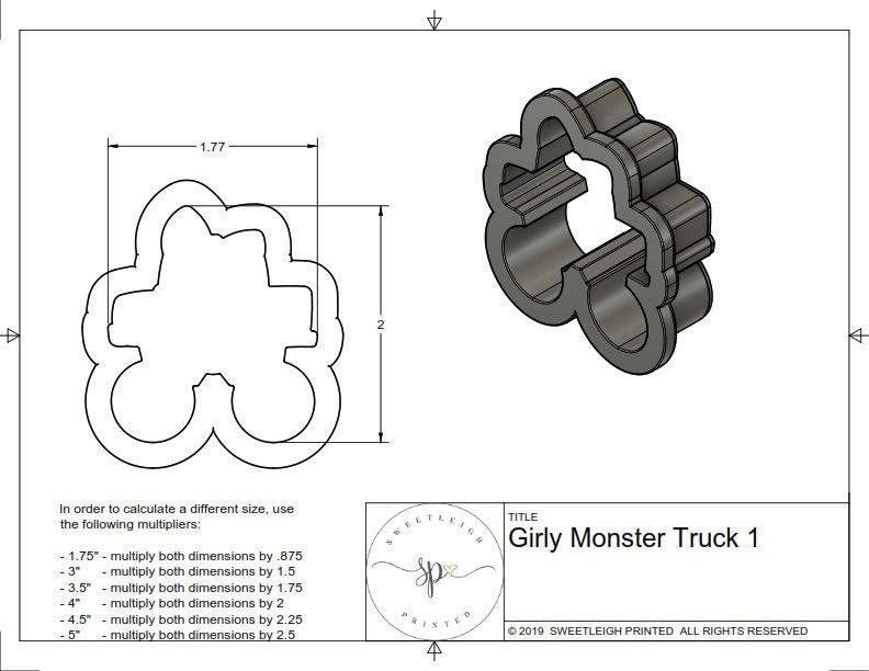 Girly Monster Truck 1 Cookie Cutter - Sweetleigh 
