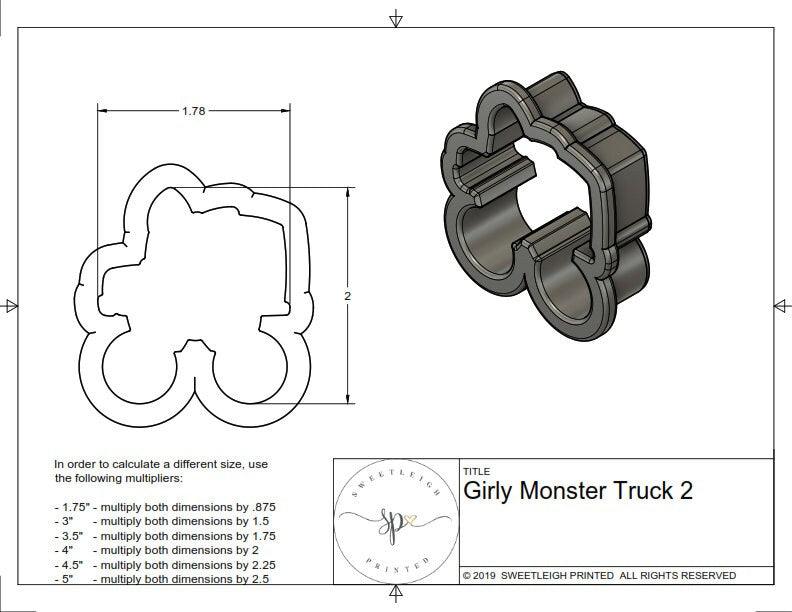 Girly Monster Truck 2 Cookie Cutter - Sweetleigh 