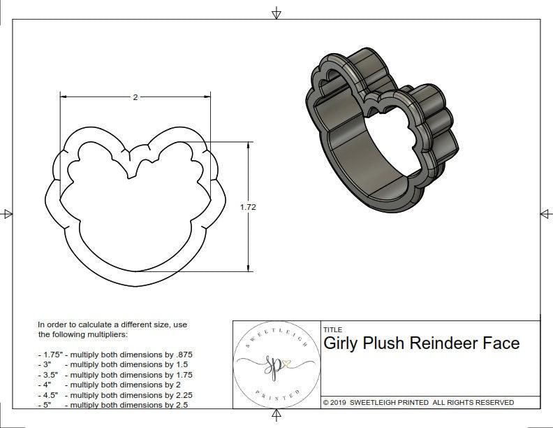 Girly Plush Reindeer Face Cookie Cutter - Sweetleigh 